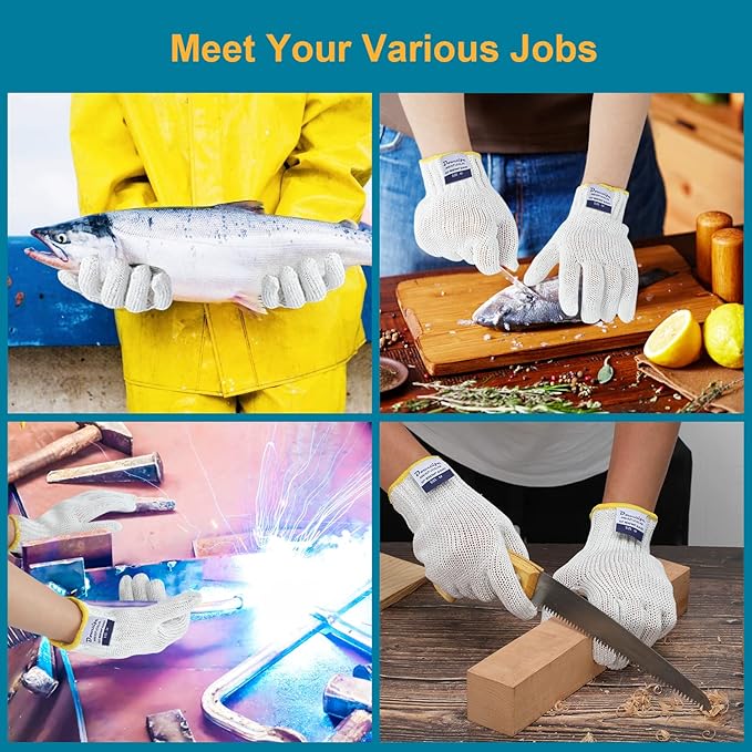 Dowellife Level 8 Reinforced Cut Resistant Gloves, Food Grade, Knife Safety Gloves for Meat Cutting, Oyster Shucking, Fish Fillet, Kitchen Slicing and Wood Carving, Small