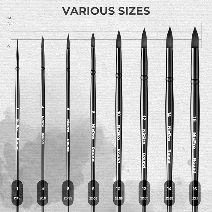 Nicpro 8pcs Watercolor Paint Brushes, Round Pointed Tip Paint Brush Set, Professional Soft Synthetic Squirrel Paint Brushes, Artist Painting Brushes for Watercolor, Inks, Gouache, Acrylic, Oil