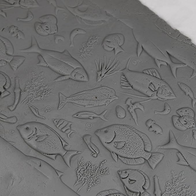 Deep Sea Menagerie Clay Texture Roller (4") - Seamless Ocean Set #01 - Embossing Pattern Roller for Polymer & Ceramic Clay, Pottery & Crafts