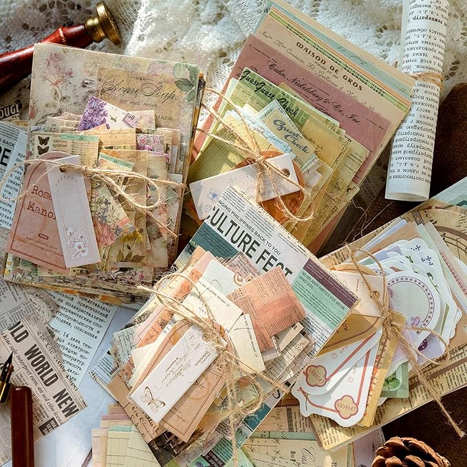 200 Sheets Vintage Newspaper Tickets Scrapbook Paper, Journaling Scrapbooking Supplies Craft Posters Decoupage Paper Ephemera for Junk Journals Card Making Decorative Background