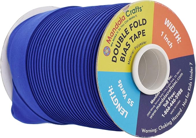 Mandala Crafts 55 Yards 1 Inch Blue Double Fold Bias Tape for Sewing - Bias Binding Tape for Quilting Binding, Hemming, Seam, and Fabric Piping