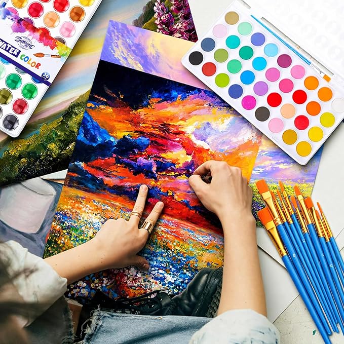 1 Set Watercolor Paint Set 36-color Watercolor Paint with 10 Brushes Painting Sets Portable Water Color Supplies for Artists Beginners Adult Christmas Gift