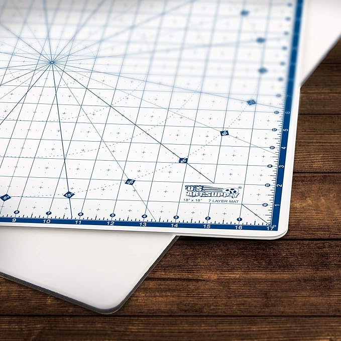 U.S. Art Supply 18" x 18" Self-Healing Cutting Mat 7-Ply - Rotary White/Blue Craft Mat, Non-Slip Cutting Mats for Crafts, Sewing, Quilting, Scrapbooking