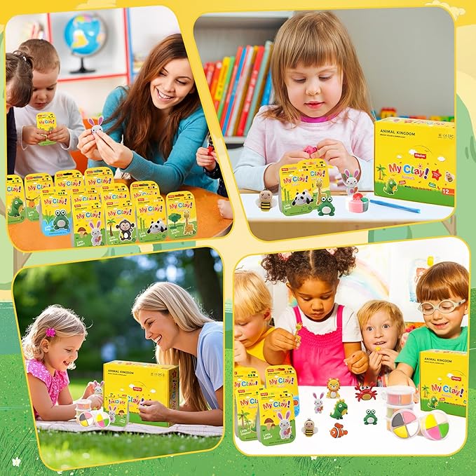 Air Dry Clay Kit, Modeling Magic Clay for Kids,12 Animals DIY Sculpting Set, Ultra Light & Soft, Safe Art Crafts Set for School Projects, Home Crafts,Party Activities, Gifts for Boys & Girls