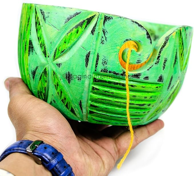 Nagina International Exquisite Premium Yarn Ball Storage Bowls | Hand Painted Lovely Decor Yet Functional Yarn Dispenser (Large (7 x 4 x 7 Inches), Algae Green)