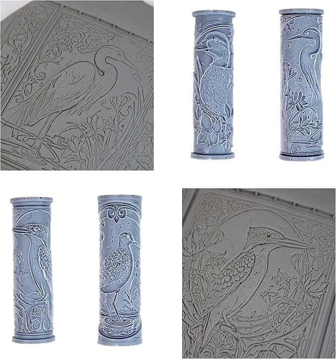 Waterbird Collection 4-Pack Clay Texture Rollers (4") - Bird Set #02 - Embossing Pattern Rollers for Polymer & Ceramic Clay, Pottery & Crafts