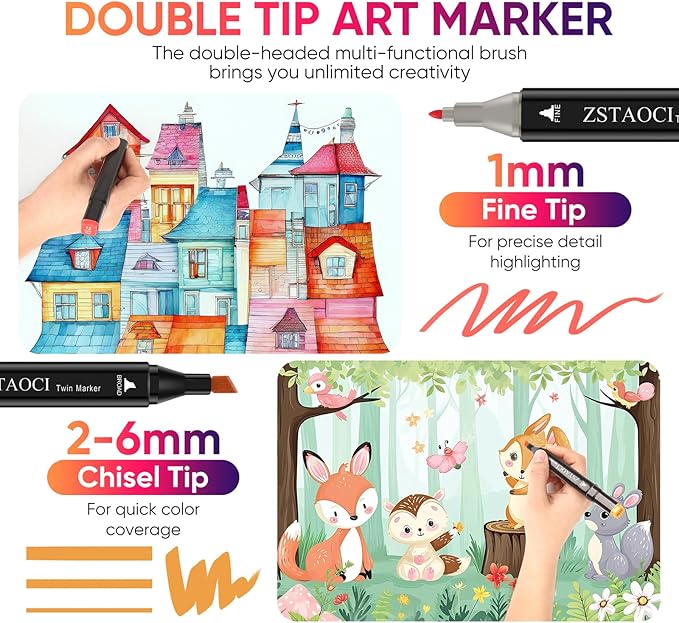 80 Colors Alcohol Markers, Art Markers for Kids Adults Artists Coloring Book Painting Sketching, Dual Tip Drawing Marker Set Perfect for Boys Girls Students Gift (80)