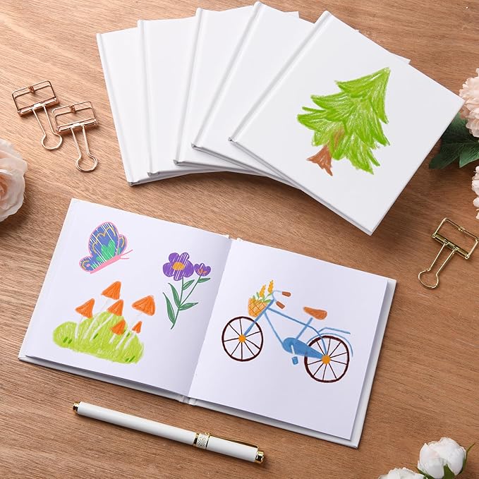 12 Pack White Hardcover Blank Book 5x5 inch, Hardcover Blank Book for Students to Write Stories, Hardcover Sketchbooks Journal（White, 22 Sheets/ 44 Pages Each Notebook）