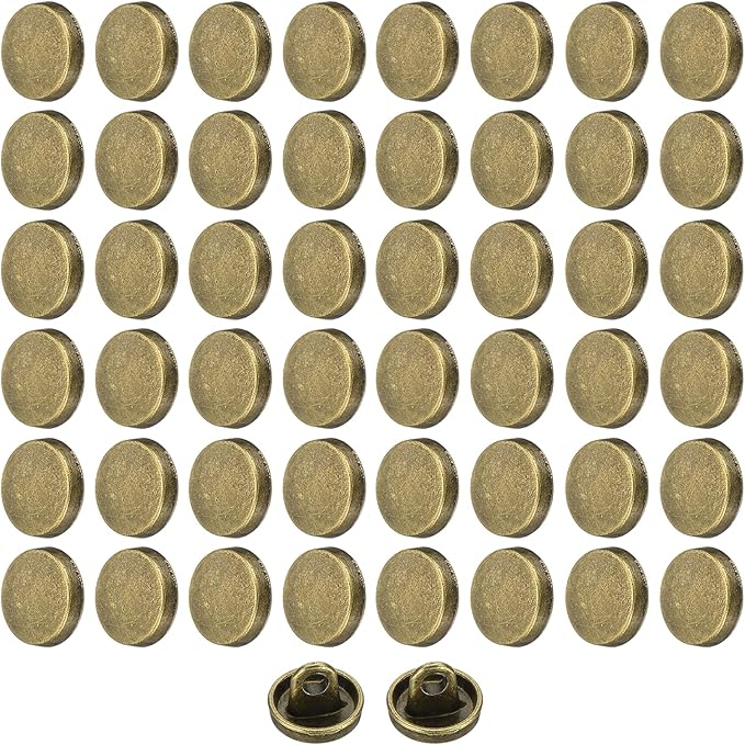 HARFINGTON 50pcs 14L Metal Round Flat Sewing Buttons 9mm Alloy Shank Craft Replacement Button for Men Women Suit Woolen Coat Shirt Trousers Sewing Crafts, Bronze