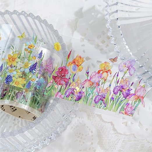 Floral Washi Tape Scrapbook Supplies Laser Shell Light Natural Scene Wide Washi Tape Stickers Decorative Tape Butterfly Flower Washi Stickers for Journaling Scrapbook Stickers Junk Journal Supplies