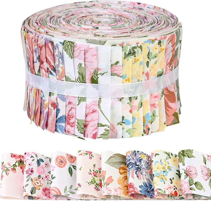 40 Pcs Pink Retro Floral Cotton Jelly Fabric Strips for Quilting Crafting Spring Summer Flower Precut Patchwork for Sewing DIY Crafts 2.55 Inch Cotton Fabric Bundles (Hydrangea)