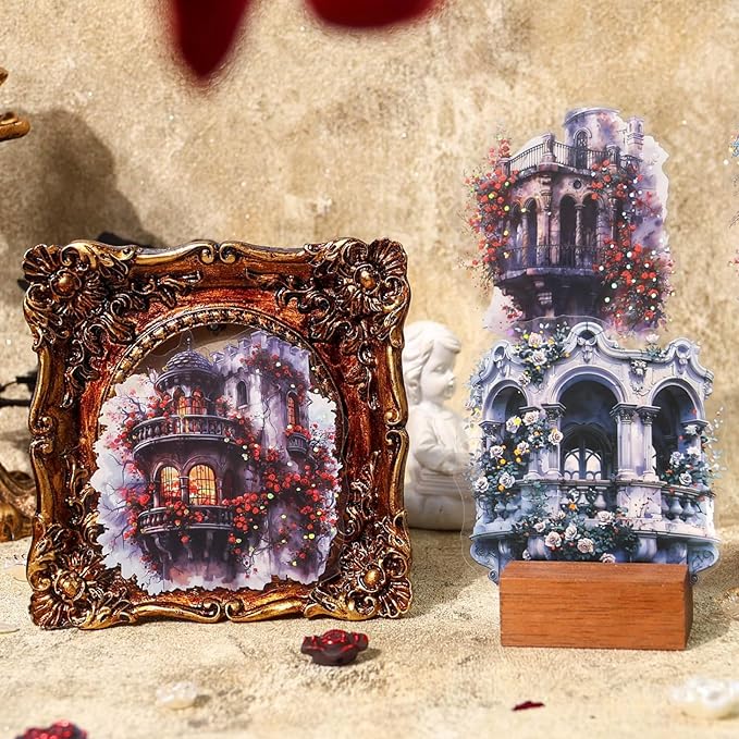 40 Pieces Gothic Castle and Garden PET Scrapbook Stickers, 4 Pack Aesthetic Decorative Vintage Landscape Stickers for Scrapbooking, Planner, Junk Journaling Supplies, DIY Arts, Crafting