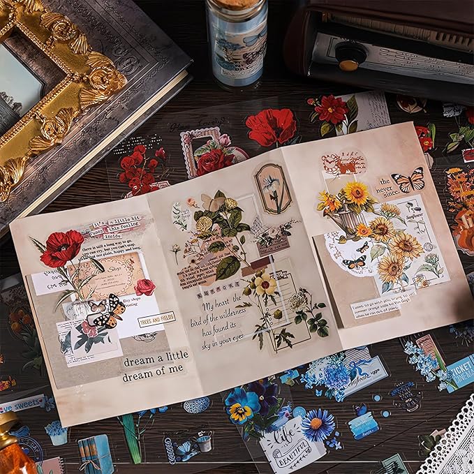 556 Pcs/48 Sheets Stickers for Scrapbooking,Scrapbook Flower Stickers for Scrapbooking Art Journal Bullet Journal Accessories