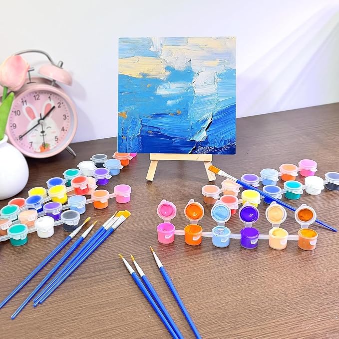 8 Set Mini Acrylic Paint Set, Mini Canvas Painting Kit, Small Canvas with Easel, Acrylic Paints,Brush, Minis Easel with Canvases for Kids Adults Classroom Birthday Painting Party (6 x 8Inch)