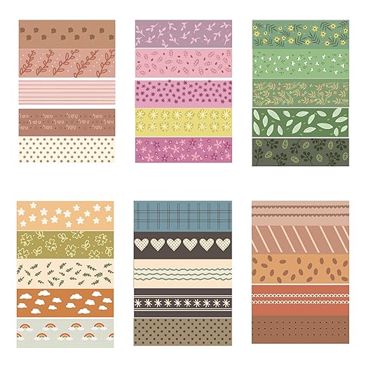 YUBX Basic Washi Tape Set 30 Rolls Plants Patterns Decorative Skinny Slim Masking Tapes for Arts, DIY Crafts, Journals, Planners, Scrapbook, Wrapping (Rainbow Forests)