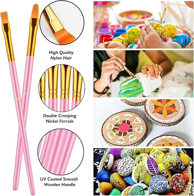 Paint Brushes Set, 20 Pcs Paint Brushes for Acrylic Painting, Oil Watercolor Acrylic Paint Brush, Artist Paintbrushes for Body Face Rock Canvas, Adult Drawing Arts Crafts Supplies, Blue+Pink
