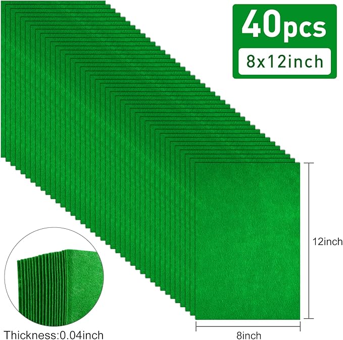 40 Pcs Green Felt Fabric Sheet 8" x 12" Assorted Color Felt Fabric Sheets for Crafts DIY Handcraft Sewing Squares Patchwork Nonwoven