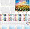 Qilery 12 Set Acrylic Paint Kit Mini Stretched Canvas with Easel, Acrylic Paints Strips, Brushes, Palette, Art Set for Kids Adults Classroom Birthday Party Favors (8 x 10 Inch)