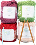 mindfulknits - Beginners Washcloth Knitting Kit - Includes 100% Cotton Knitting Yarn + Circular Knitting Needles & Yarn Needle (Flora Colored Cotton Yarn) - Mindful Crafting Kit