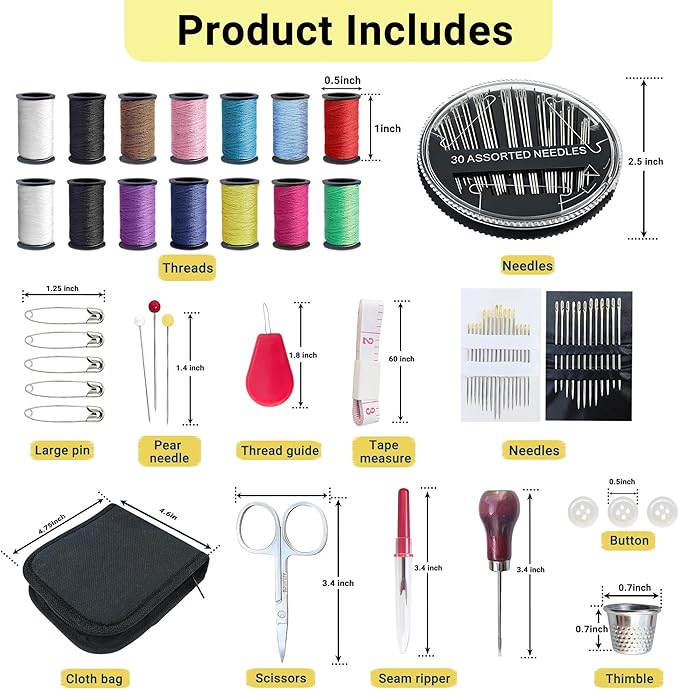 Woosuke 92Pcs Hand Sewing Kit for Adults and Beginners, Complete Needle and Thread Kit with Stainless Steel Needles, Scissors and Accessories, Ideal for Home, Travel, DIY, and Emergency Repairs