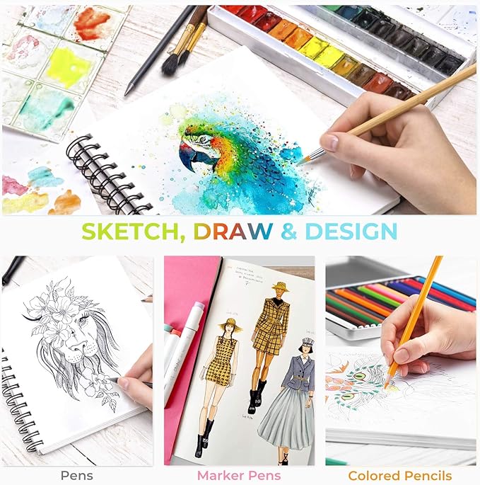 Ohuhu Mix Media Pad, 8.9"x8.3" Mixed Media Art Sketchbook, 120 lb/200 GSM Heavyweight Papers, 62 Sheets/124 Pages, Spiral Bound Mix Media Paper Pad for Acrylic, Painting, Christmas Gift