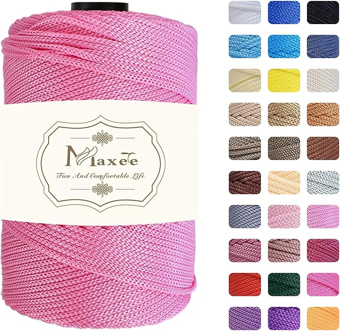 Maxee Premium Polyester Macrame Cord 3 mm × 218 yd,3mm 100% Polypropylene Macrame Cord,Ideal for Crochet, Wall Hangers, Bags, Rugs & DIY Crafts(Light Evening Pink)
