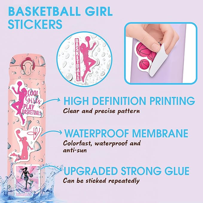 BEATRI Basketball Girl Stickers 50Pcs Women Basketball Waterproof Vinyl Decor & Party Favors for Laptop, Water Bottle, Skateboard & Travel Gear | Non-Repeating Decals, High-Definition Print