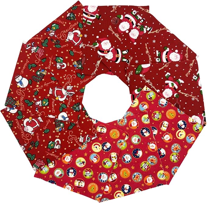 48Pcs 5x5 Inch Christmas Fabric Squares,100% Cotton Pre-Cut Quilt Clearance Charm Packs,8 Holiday Patterns for Quilting, Sewing DIY Crafts
