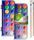 2 Packs of 16 Vivid Colors Washable Watercolor Paint Set Includes Watercolour Mixing Palette and 2 Brushes, Perfect For Artists, Beginner Painters, Kids and Adult Painting