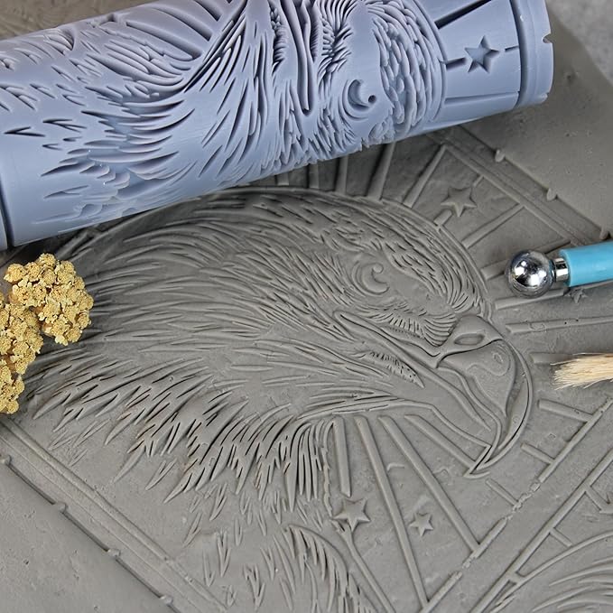 Eagle Clay Texture Roller (4") - America Set #01 - Embossing Pattern Roller for Polymer & Ceramic Clay, Pottery & Crafts
