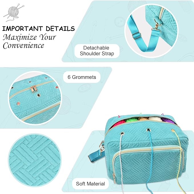 Crochet Bag Organizer, Yarn Storage Organizer, Yarn Holder for Crochet with Adjustable Shoulder Straps, Knitting Bag for crocheting, Crochet Hook Case Gifts for Crocheters (Blue)