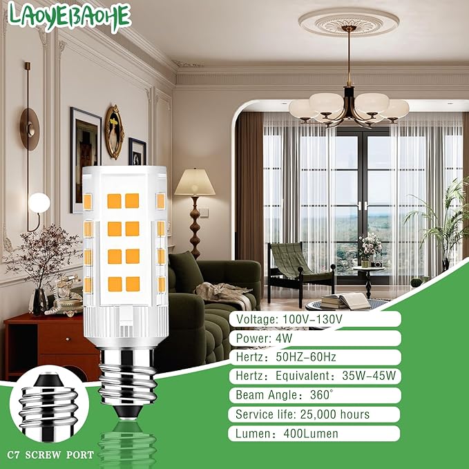 Sewing Accessorie 4W 7/16 Base Screw LED Bulbs No Flicker 82CRI,400Lumen Compatible for Singer Brother, Bernina, Viking Models Listed Replacement Part Numbers #7SCW (2Pcs White 6000K)