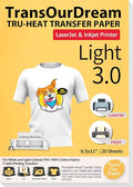 TransOurDream Tru-Heat Transfer Paper for Inkjet & Laserjet Printer (20 Sheets 8.5x11, 3.0) Printable HTV Heat Transfer Vinyl for T Shirts Iron on Transfers for Light Fabrics (TRANS-L3-1-20)