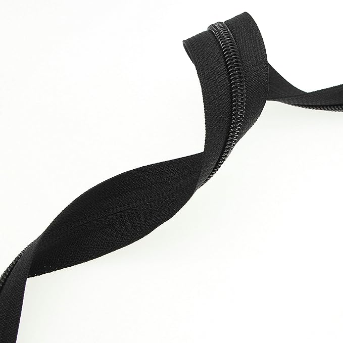 Leekayer #5 Black Nylon Coil Zippers by The Yards Bulk 10 Yards with 25pcs Sliders for DIY Tailor Sewing Craft, Luggage, Dress, Sofa Cushion, Pillow, Bag