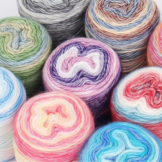 Aeelike Gradient Yarn for Crocheting, 3 Skeins Cake Yarns 100g (3.52 oz) 245m (267 Yards) # 3 Light Weight - Super Soft Ombré Fairyland Yarns for Making Colorful Crafts, Blue Green Gradient