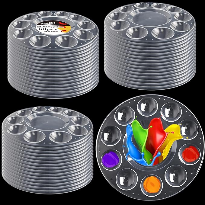 Paint Tray Palette,60pcs Paint Trays for Kids,Plastic Paint Pallet or Pupils to Painting,DIY Craft,Play Party at Home,Kindergarten or School(Clear)