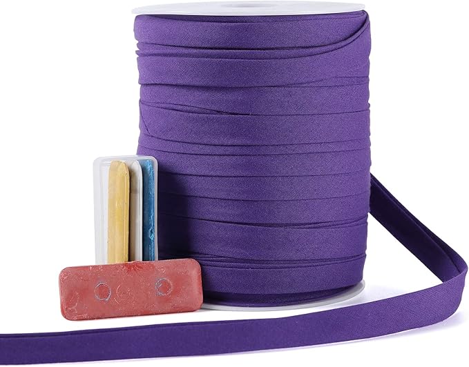Bias Tape Double Fold 1/2 inch, Double Fold Bias Binding Tape 55 Yards (Purple) and 4 Pieces Sewing Fabric Chalks for Crafts, Sewing, Seaming, Hemming, Piping, Quilting.