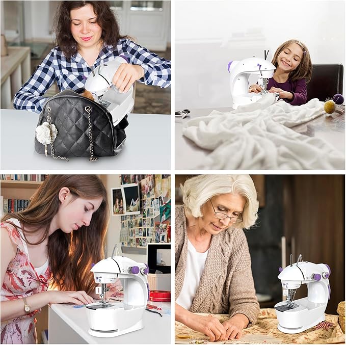 EASYBERG Mini Sewing Machine for Beginners, Dual Speed Easy Automatic Sewing Machine with Expansion Table, Sewing Tool and Needle Shield Suitable for Family and Travel