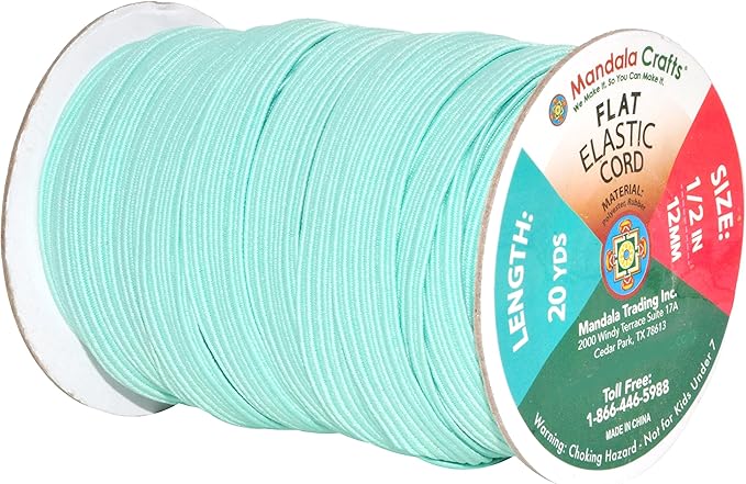 Mandala Crafts 12mm 20 Yds Roll of Turquoise Elastic Bands for Sewing - 1/2 Flat Elastics Cord - 1 2 Inch Braided Stretch Straps for Crafting