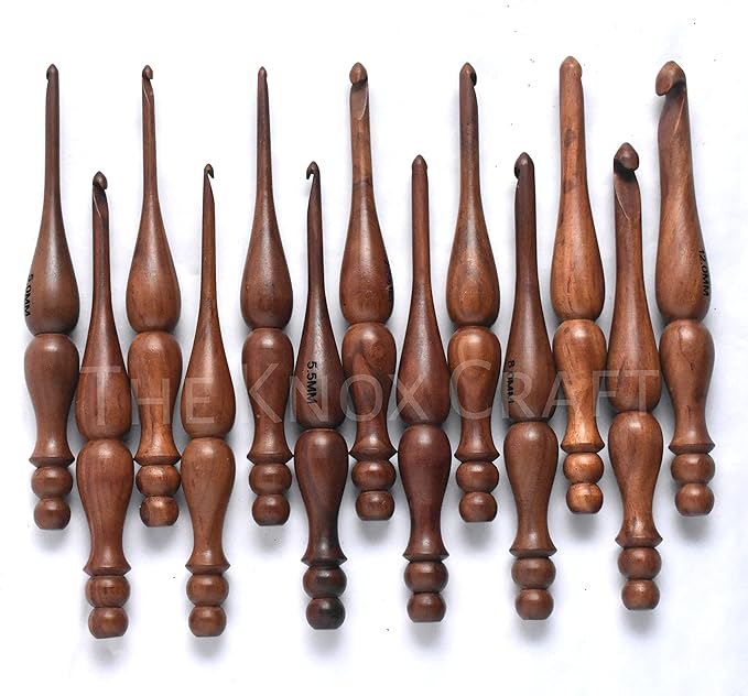 THE KNOX CRAFT - Wooden Crochet Hooks, Set of 13 (3.5mm to 12mm),Crochet Hook for Crocheting Yarn, Ergonomic Yarn Hook for Arthritic Hands, Knitting Gift for Her