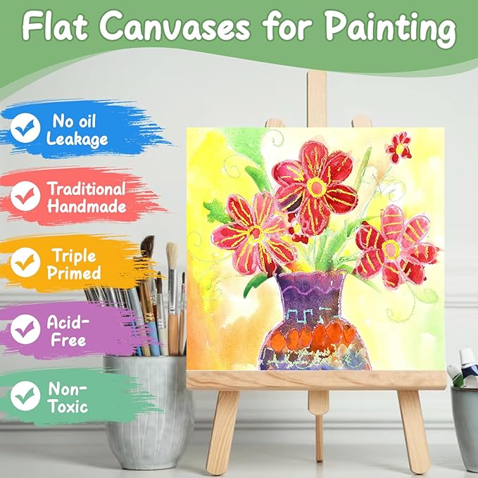 ESRICH Mini Canvases for Painting,4x4In Canvas in Bulk 200Pack Small Canvas Panels Cotton Paint Canvas Primed Acid Free Blank Canvas Boards for Oil Paint,Watercolor,Acrylic Paint,Gouache&Tempera.