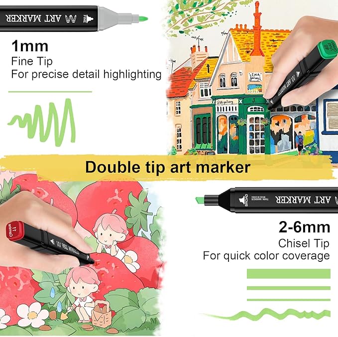Alcohol Markers Set, 100 Colors Dual Tip Art Set for Kids Sketching Adult Coloring, Permanent Drawing With Case and Holders