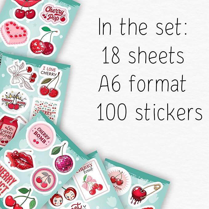 100Pcs Cherry Stickers Waterproof Small for Phone - Cute Fruit Stickers, Red Aesthetic Decals - Cherry Gifts & Party Supplies - Gift for Women & Men