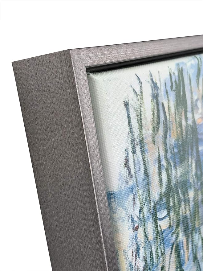 Wieco Art Framed Wall Art Canvas Print of Water Lilies by Claude Monet Paintings Reproduction Modern Canvas Wall Art for Home and office Decoration Abstract Artwork Silver Frame