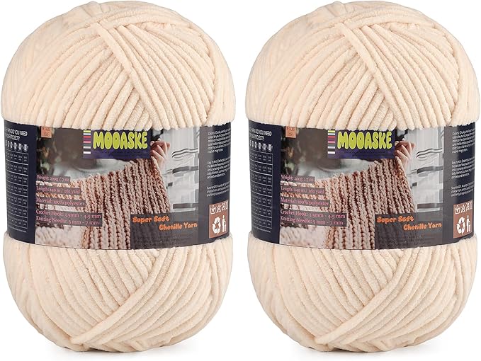 2 Skeins Fluffy Chenille Yarn for Crocheting - Baby Blanket Yarn for Knitting - Velvet Yarn for Amigurumi Crochet, Ultra Soft Yarns Total Weight 400g/14oz, Total Length 480m/524yard
