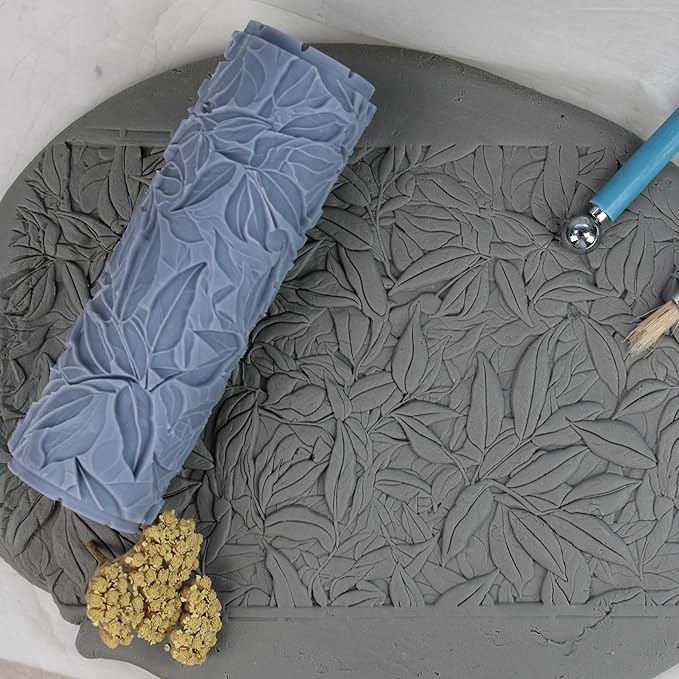 Leaves Clay Texture Roller (4") - Seamless Set #01 - Embossing Pattern Roller for Polymer & Ceramic Clay, Pottery & Crafts