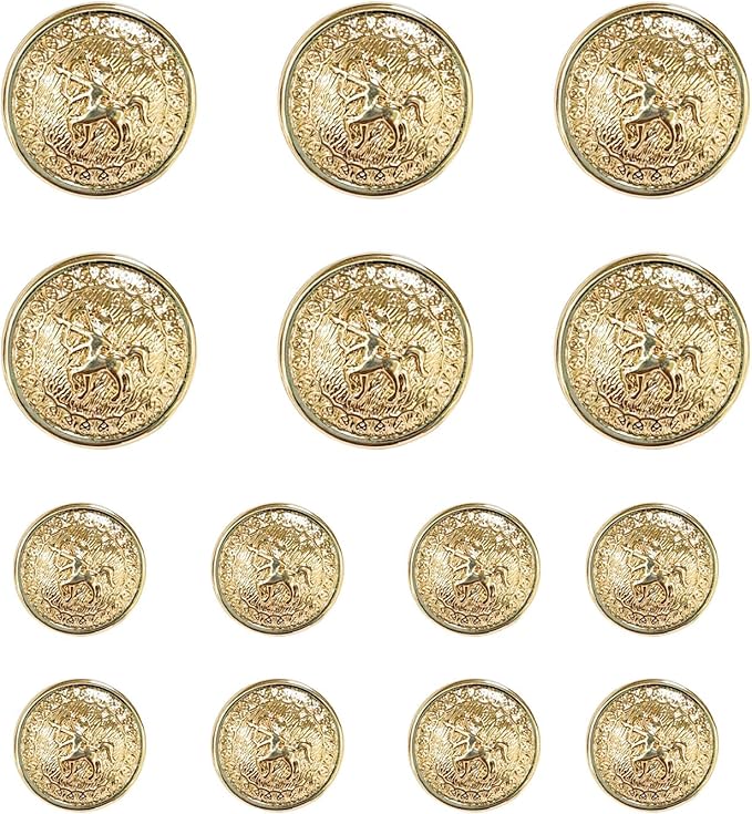 14 Pieces Light Gold Metal Blazer Button Set 15mm 20mm for Blazers, Suits, Sport Coats, Sewing, Uniform, Jackets (MBM37)