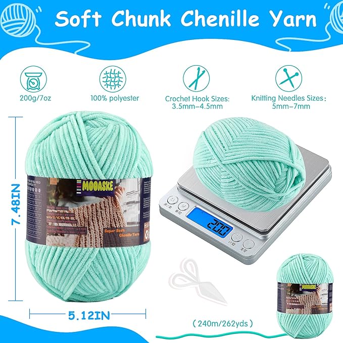 2 Skeins Fluffy Chenille Yarn for Crocheting - Baby Blanket Yarn for Knitting - Velvet Yarn for Amigurumi Crochet, Ultra Soft Yarns Total Weight 400g/14oz, Total Length 480m/524yard