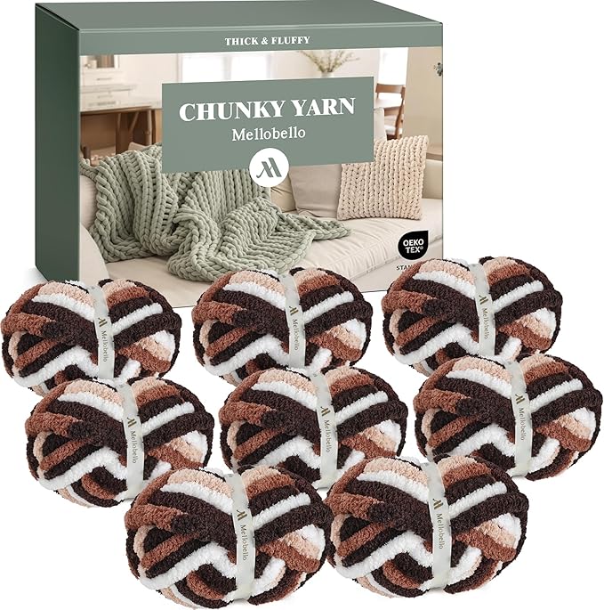Jumbo Chunky Yarn for Hand Knitting - Super Thick Chenille Chunky Yarn for Crocheting - Extra Soft Bulky Fluffy Blanket Big Yarns 8 Jumbo Pack (27yds,8 oz Each Skein)