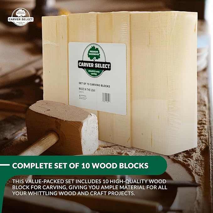 Basswood Carving Blocks Set of 10 – Wood Carving Kit with Premium Bass Blocks – for Crafts & Whittling – Ideal for Beginners & Professionals